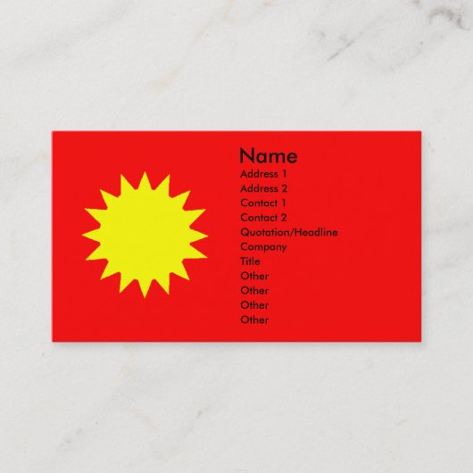 赤い背景に明るい燃え盛る黄色い太陽の太陽 名刺 (正面)