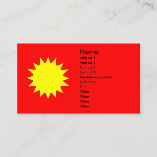 赤い背景に明るい燃え盛る黄色い太陽の太陽 名刺 (正面)