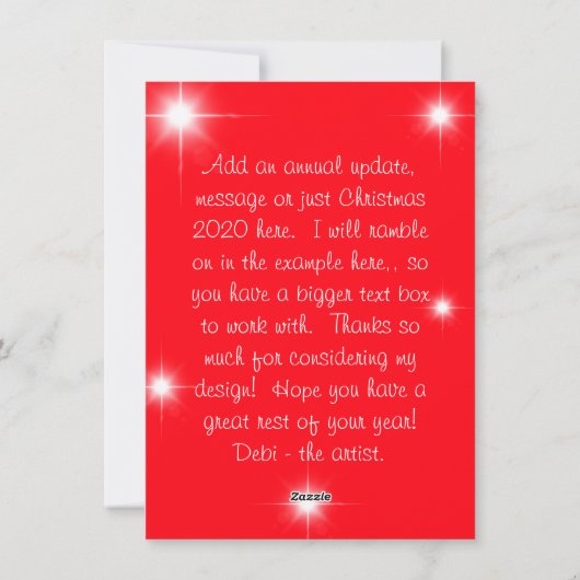 赤い背景に星の写真と一緒に　メリークリスマス シーズンカード (裏面)