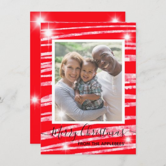 赤い背景に星の写真と一緒に　メリークリスマス シーズンカード (正面/裏面)