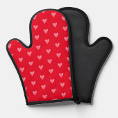 赤い背景に淡いピンクのハート柄 鍋つかみ (正面/裏面)