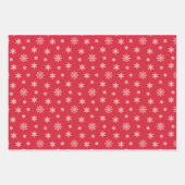 赤い背景に白いクリスマスの雪片 ラッピングペーパーシート (正面2)