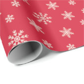 赤い背景に白いクリスマスの雪片 ラッピングペーパー (ロールコーナー)