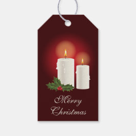 赤い背景に白いクリスマスキャンドル - メリークリスマス ギフトタグ