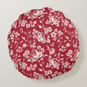 赤い背景に白い花のシルエット。シームル ラウンドクッション (裏面)