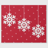 赤い背景に白い雪のクリスマス ラッピングペーパー (フラット)