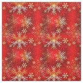 赤い背景に白と金ゴールドの雪片 ファブリック (見本)