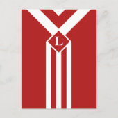 赤い背景に白のストライプとシェブロン モノグラム付き ポストカード (正面)