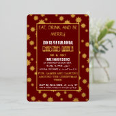 赤い背景に美しいシームレスな雪の結晶 箔招待状 (立ち正面)