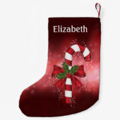 赤い背景に赤いキャンディ《写真》ぼけ味 スモールクリスマスストッキング (裏面)