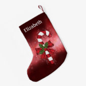 赤い背景に赤いキャンディ《写真》ぼけ味 スモールクリスマスストッキング (裏面 (吊り時))