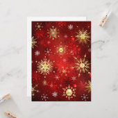 赤い背景に金のクリスマスの雪の結晶 カード (正面/裏面インサイチュ)