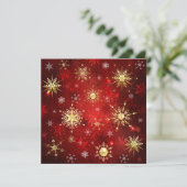 赤い背景に金のクリスマスの雪の結晶 シーズンカード (スタンド正面)
