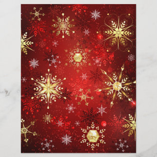 赤い背景に金のクリスマスの雪の結晶 チラシ