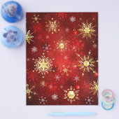 赤い背景に金のクリスマスの雪の結晶 チラシ (シングル)