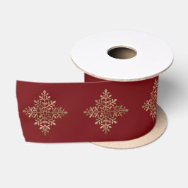赤い背景に金の偽箔雪の結晶 サテンリボン