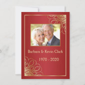 赤い背景に金の渦がおしゃれな50周年結婚記念日の写真 招待状 (裏面)