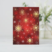 赤い背景に金の雪の結晶が輝くクリスマス カード (スタンド正面)