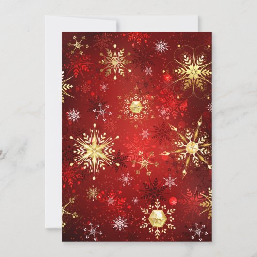 赤い背景に金の雪の結晶が輝くクリスマス カード (正面)