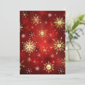赤い背景に金の雪の結晶が輝くクリスマス カード (スタンド正面)