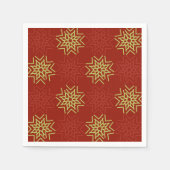 赤い背景に金ゴールドと赤いクリスマススター スタンダードカクテルナプキン (正面)