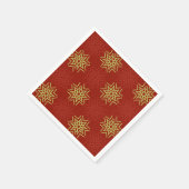赤い背景に金ゴールドと赤いクリスマススター スタンダードカクテルナプキン (角)