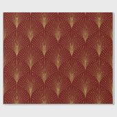 赤い背景に金ゴールドのアートデコ模様 ラッピングペーパー (フラット)