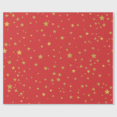赤い背景に金ゴールドのクリスマスの星 ラッピングペーパー (フラット)