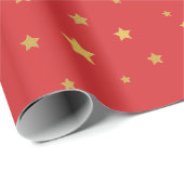 赤い背景に金ゴールドのクリスマスの星 ラッピングペーパー (ロールコーナー)