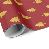 赤い背景に金色のクリスマスツリー ラッピングペーパー (ロールコーナー)