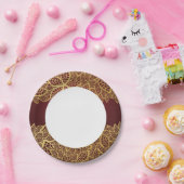 赤い背景に金色のリーフレース ペーパープレート (パーティー)