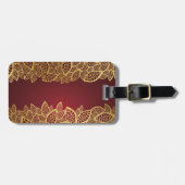 赤い背景に金色のリーフレース ラゲッジタグ (正面横)