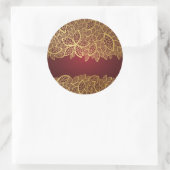 赤い背景に金色の葉レース ラウンドシール (バッグ)