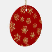 赤い背景に金色の雪が積もっている セラミックオーナメント (右)