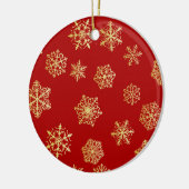 赤い背景に金色の雪が積もっている セラミックオーナメント (左)