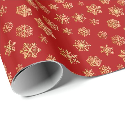 赤い背景に金色の雪が積もっている ラッピングペーパー (ロールコーナー)
