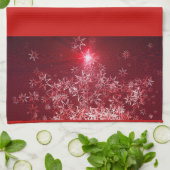 赤い背景に銀色の星 キッチンタオル (折り畳み)