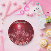 赤い背景に銀色の星 ペーパープレート (パーティー)