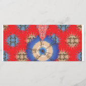 赤い背景に青い円のデザイン メニュー (裏面)