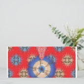 赤い背景に青い円のデザイン メニュー (スタンド正面)