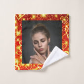 赤い背景に黄色のきらきらしたハート バスタオルセット (ウォッシュタオル)