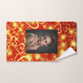 赤い背景に黄色のきらきらしたハート バスタオルセット (ハンドタオル)