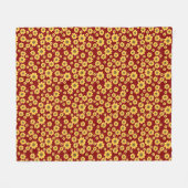 赤い背景に黄色の花のパターン – フローラ フリースブランケット (正面(横))