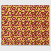 赤い背景に黄色の花のパターン – フローラ ラッピングペーパー (フラット)