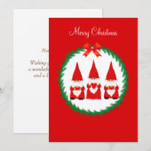 赤い背景に3体のクリスマスの小人 (正面/裏面)