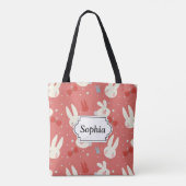 赤い背景のかわいい復活祭のバニー トートバッグ (裏面)