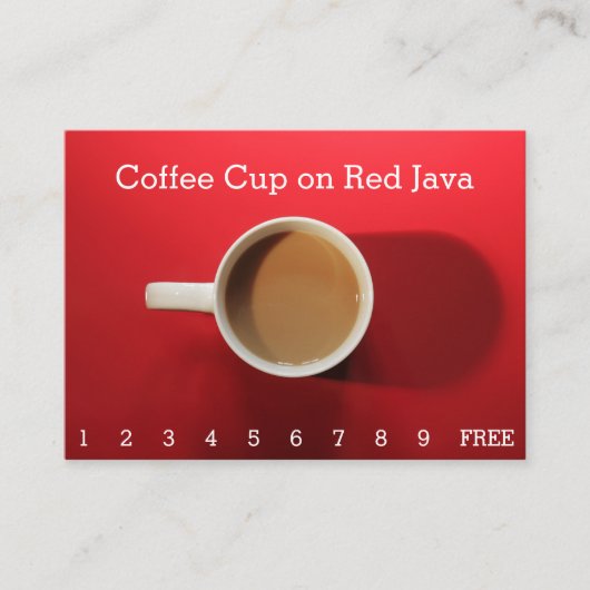 赤い背景のより大きいコーヒーカップ ロイヤリティカード (正面)