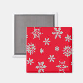 赤い背景のクリスマスと白いスノーフレーク マグネット (正面/裏面)