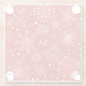 赤い背景のクリスマスに美しい雪 ガラスコースター (裏面)