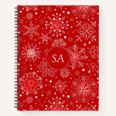 赤い背景のクリスマスに美しい雪 ノートブック (正面)